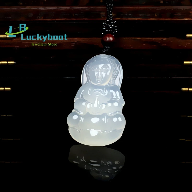 Natural authentic Australian ice species Chalcedony Guanyin Bodhisattva  Men's  Jade  Pendant Pendant