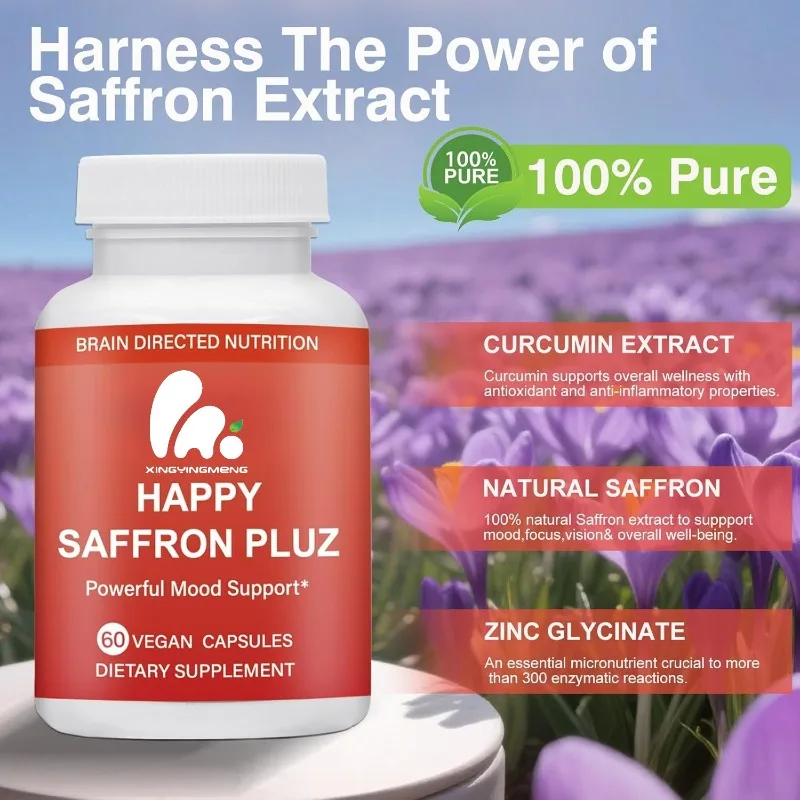 Extracto de azafrán orgánico optimizado, curcumina y zinc soporte para la salud ocular 60 cápsulas