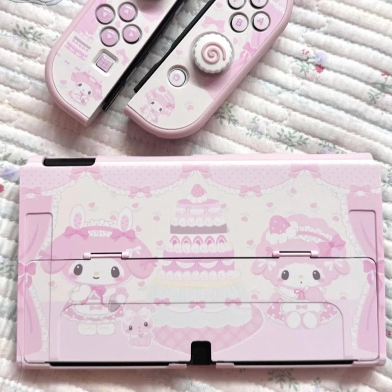 Niedliche Rosa Schutzhülle für Nintendo NS OLED Lite Controller Joy-Con, Hasen-Lamm-Mädchen Spielhülle, Anime-Zubehör