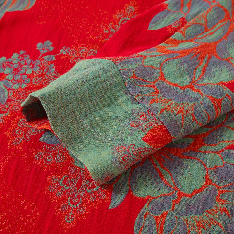 2026 New Women's Spring/Summer Pajama Set 100% Cotton Jacquard Joyful Red Chinese Style Eight Sleeve+Pants Loose Home Clothes