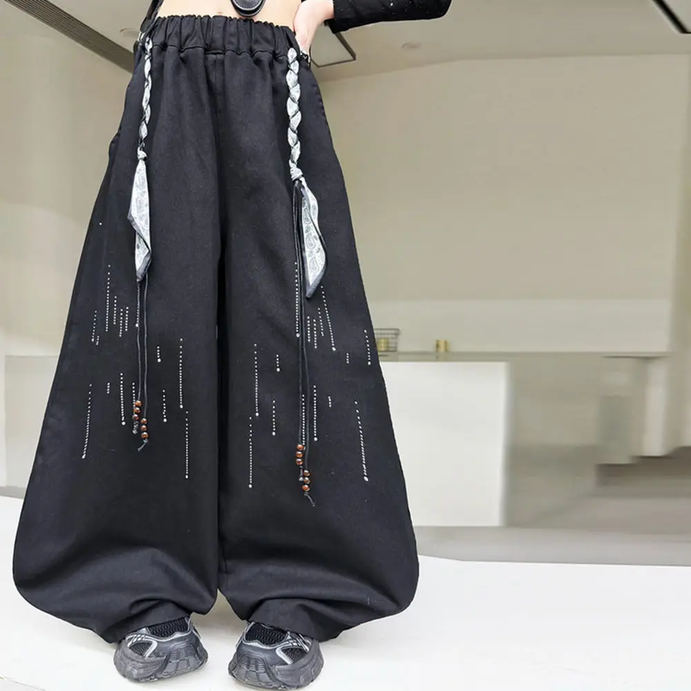 Spring Cotton Teen Girl Shining Wide-leg Pants Short Tops Tee Hot Stamping Trousers Junior Kid Hip hop Jazz Street Dance Outfits