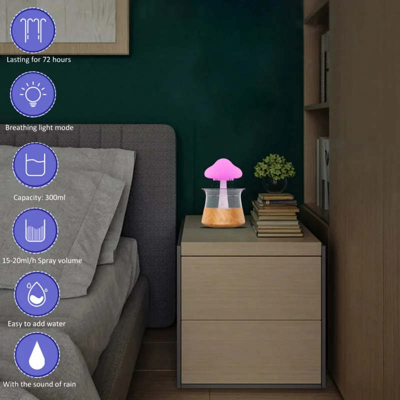 Cloud Rain Diffuser Humidifier Raindrop Aromatherapy Machine Timer Portable Air Humidifier with Colorful Rain Lamp