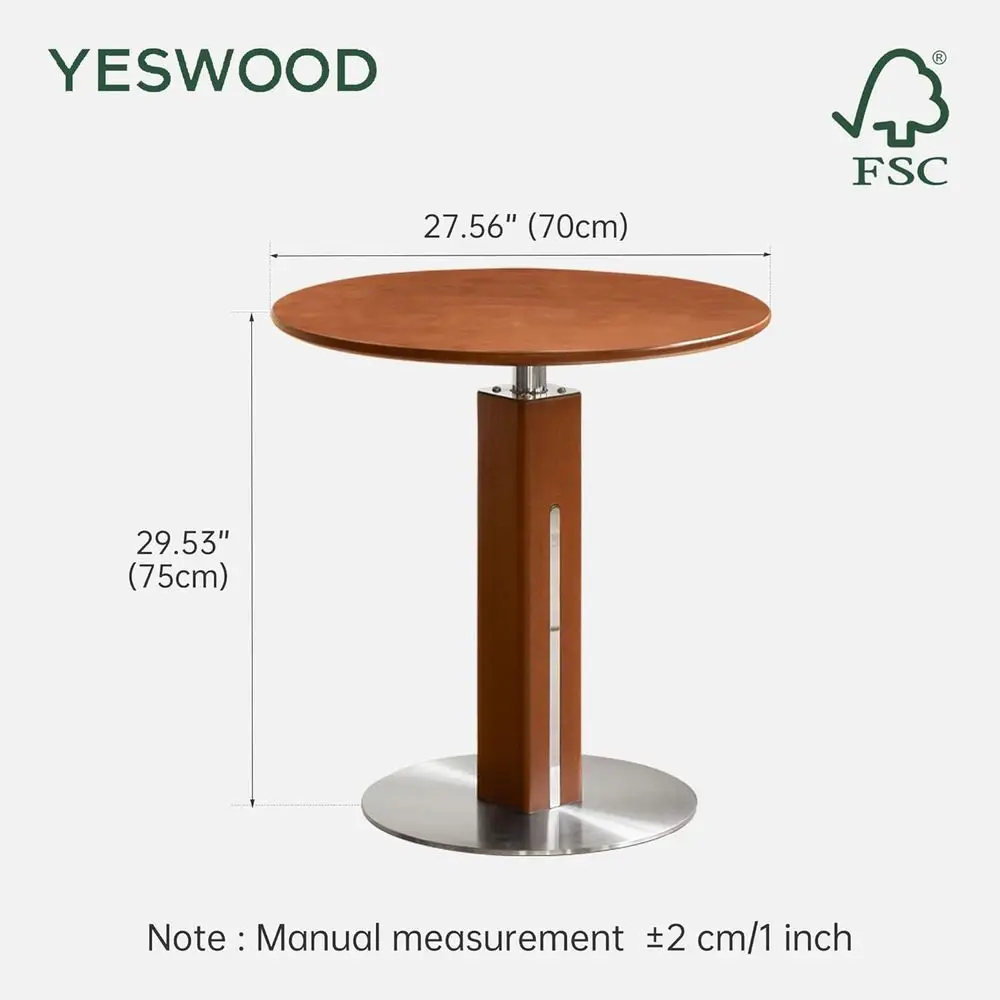 Compact Solid Wood Round Dining Table with Steel Base, Suitable for 2-3 People, Modern Century Style for Dining Room, Living Roo