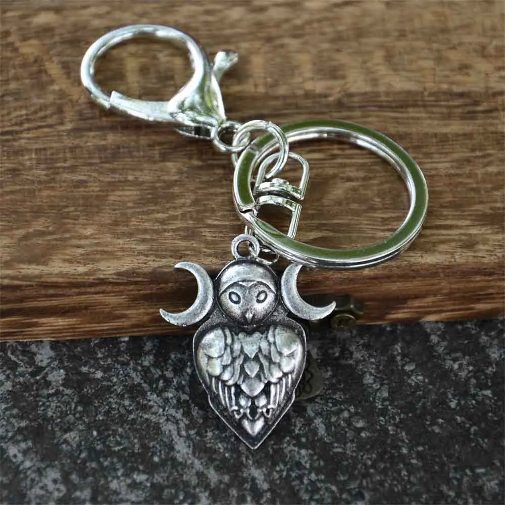 

Wicca Triple Moon Goddess Owl Jewelry Key Ring Animal Bird Goth Punk Keychain Women & Men Souvenir Gift