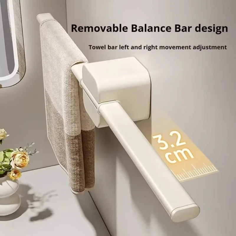 ABNO-Cream White Bathroom Towel Bar, Wall Mounted Hand Towel Holder, No-Drill Storage Rack, Home Organization Gadgets
