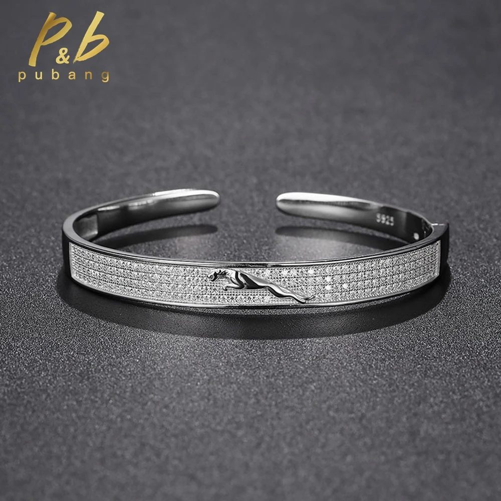 

PuBang Fine Jewelry 925 Sterling Silver Sparkling Moissanite Diamond Engagement Bangle Bracelet for Women Men Gift Free Shipping