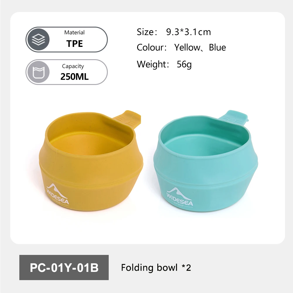Widesea Camping 250ml Soft Folding Cup Tableware Cookware Portable Handle Outdoor Pocket Bowl Tourism Mug Hiking Backpacking TPE