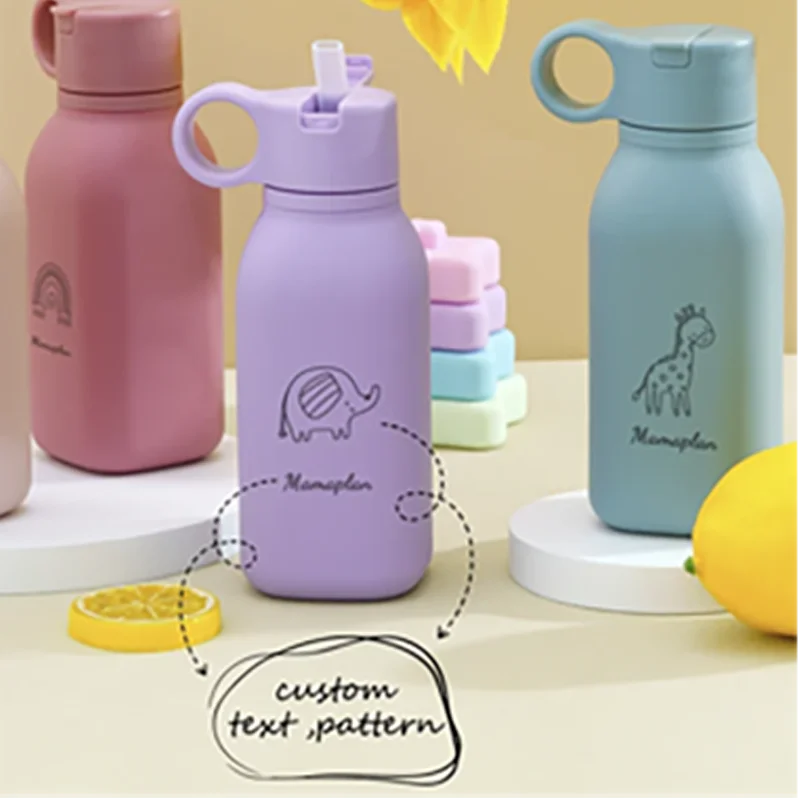 

1PCS Personalized Baby Silicone Sports Cup BPA Free Leakproof Flip Lid Custom Name Feeding Water Bottle For Toddlers Kids