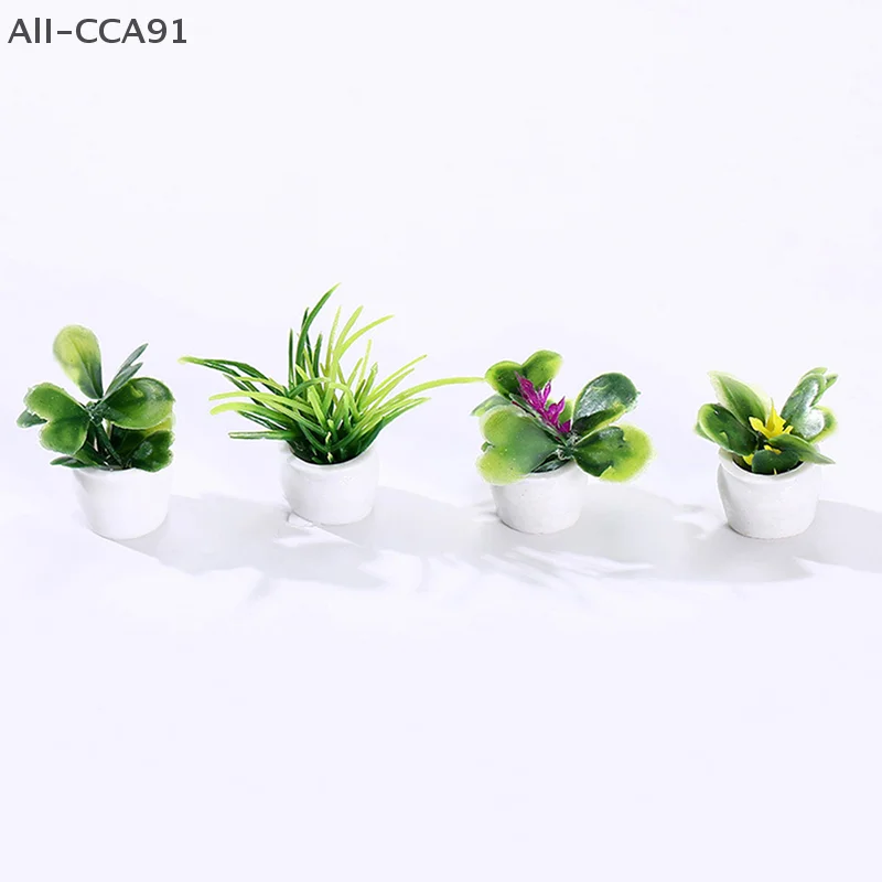 CCA91-4Pcs 1:12 Dollhouse Miniature Tree Potted For Green Plant In Pot Doll House Furniture Home Decor Simulation Potted Plants