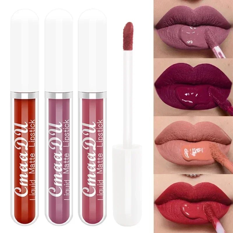 3Pcs/Set Matte Liquid Lip Gloss Lipstick Waterproof Lasting Moisturizing Non-stick Cup Makeup Not Fade Lip Glaze Kit Cosmetics