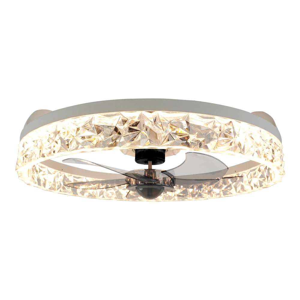 Led Fan Light 3cct Rc Stepless Dimming 2/4h Timed Simple Imitation Diamond Mask Living Room/Bedroom Lighting 110-220v