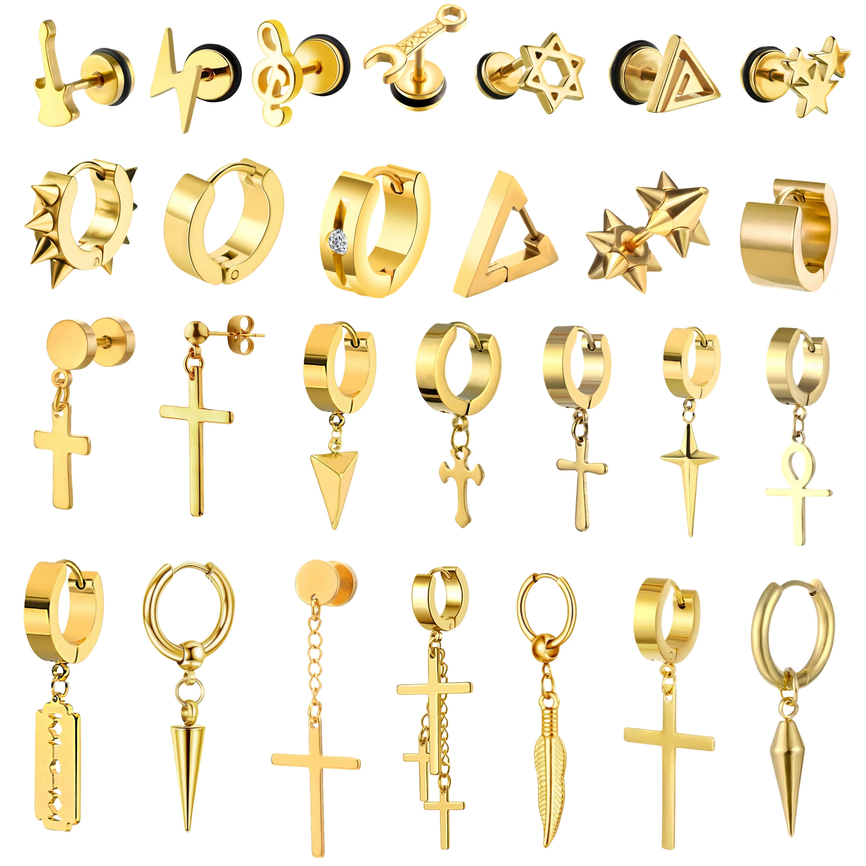 1 paar Nette Stern Feder Spike Männliche Womem Edelstahl Piercing Kreuze Hoop Ohrringe Ungewöhnliche Punk Schmuck Geschenk Trendy moderne