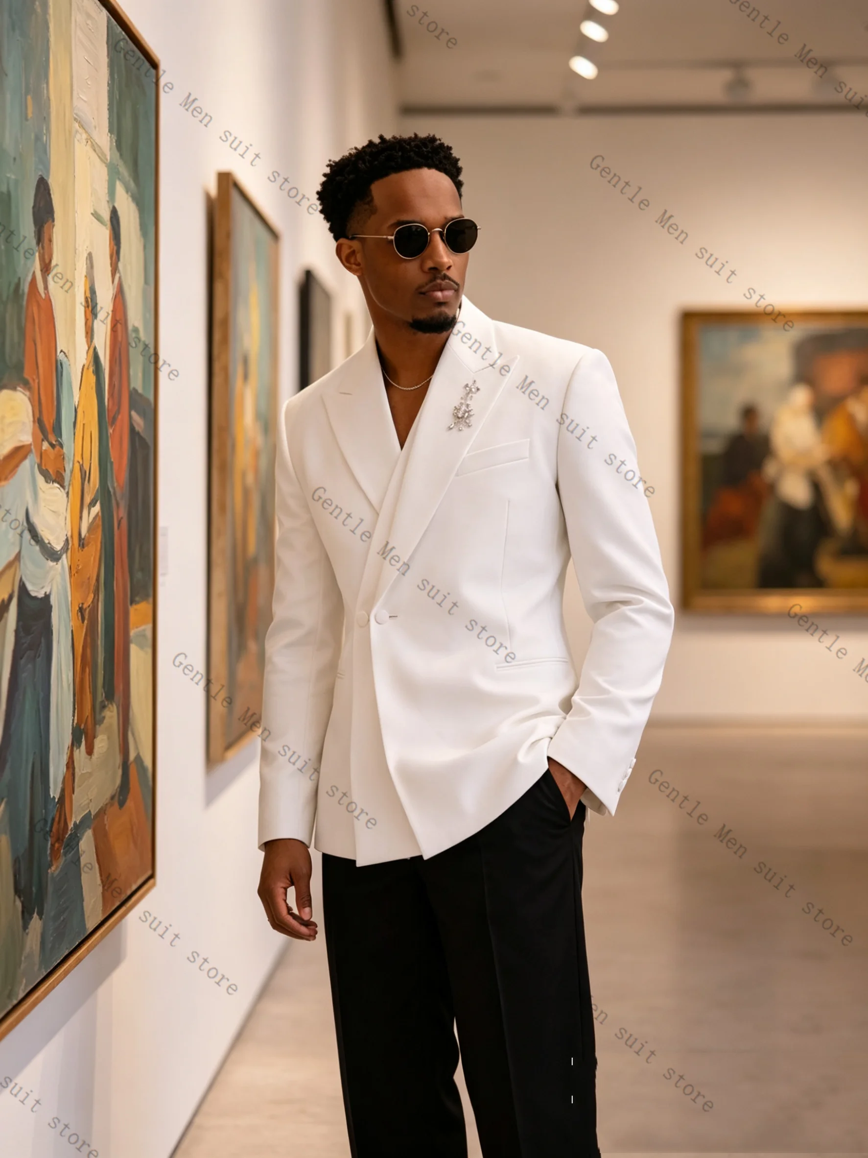 화이트 남성 정장 세트 2피스 블레이저+바지 코튼 신랑 - Men Formal Wear With Coat 리뷰 및 가격