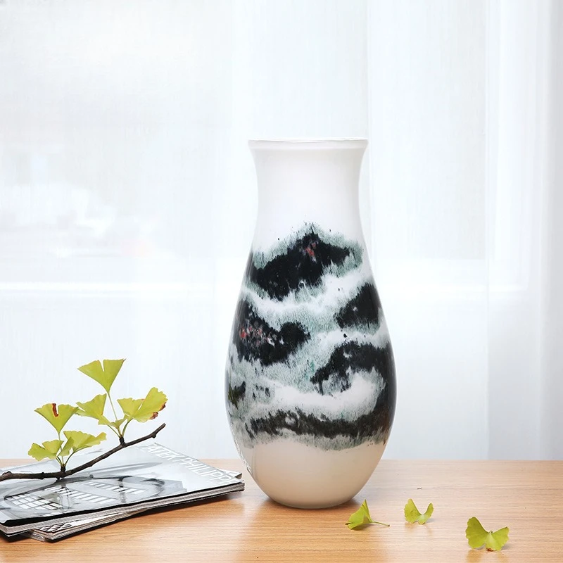 handmade new Chinese ink painting landscape glass vase hotel model room living room entrance ornament