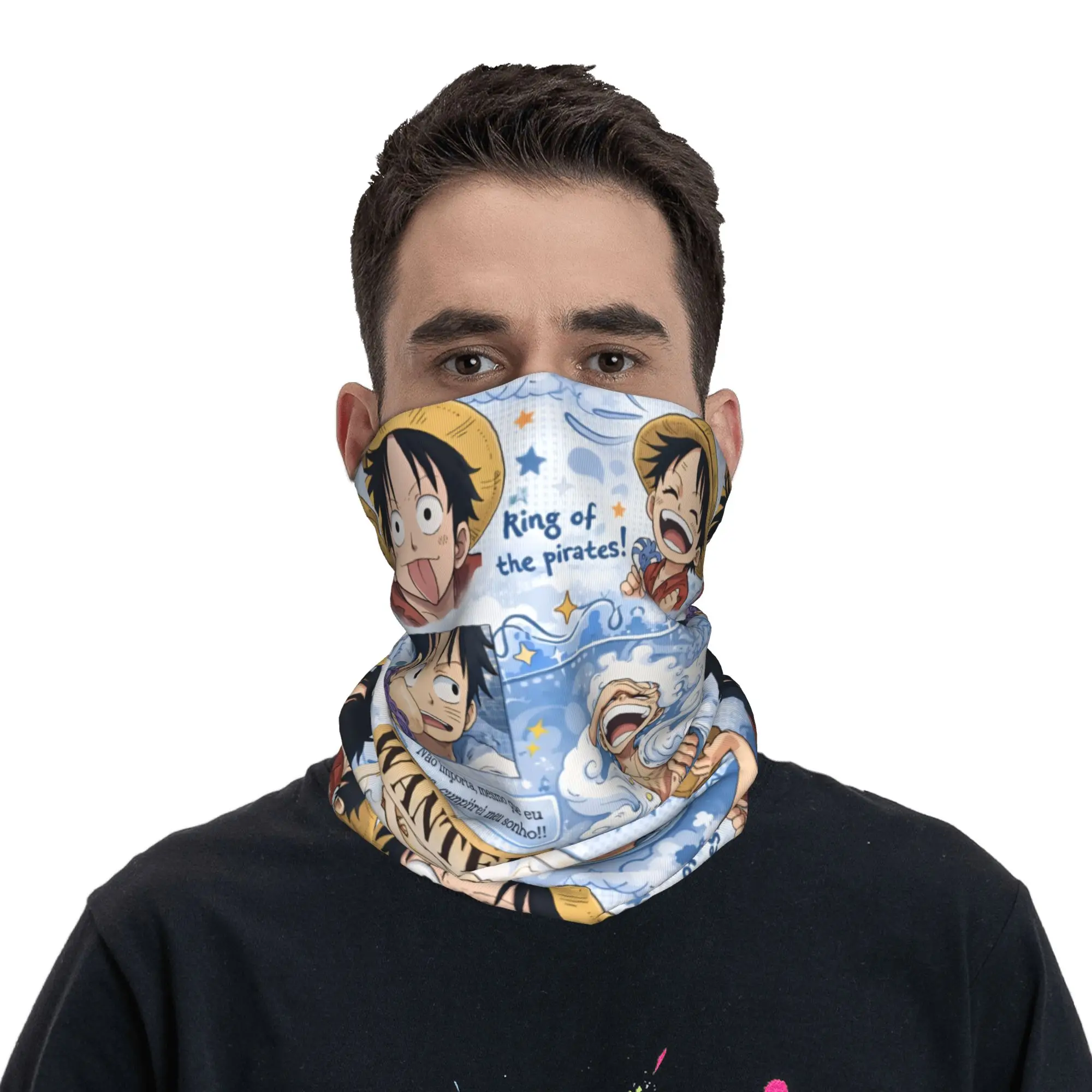 Custom One P-Pieces Luffy Cartoon Bandana Neck Gaiter for Ski Hunting Women Men Wrap Scarf  Balaclava Warmer