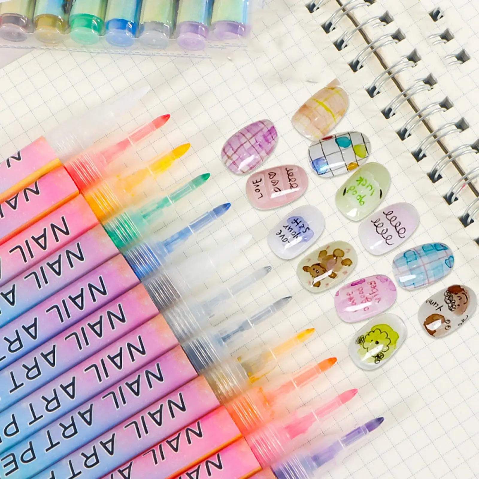 

12 Colors Nail Art Pens Set: Quick-Dry DIY Nail Design Markers for Colorful Drawing Doodling & Lining Vibrant Colors