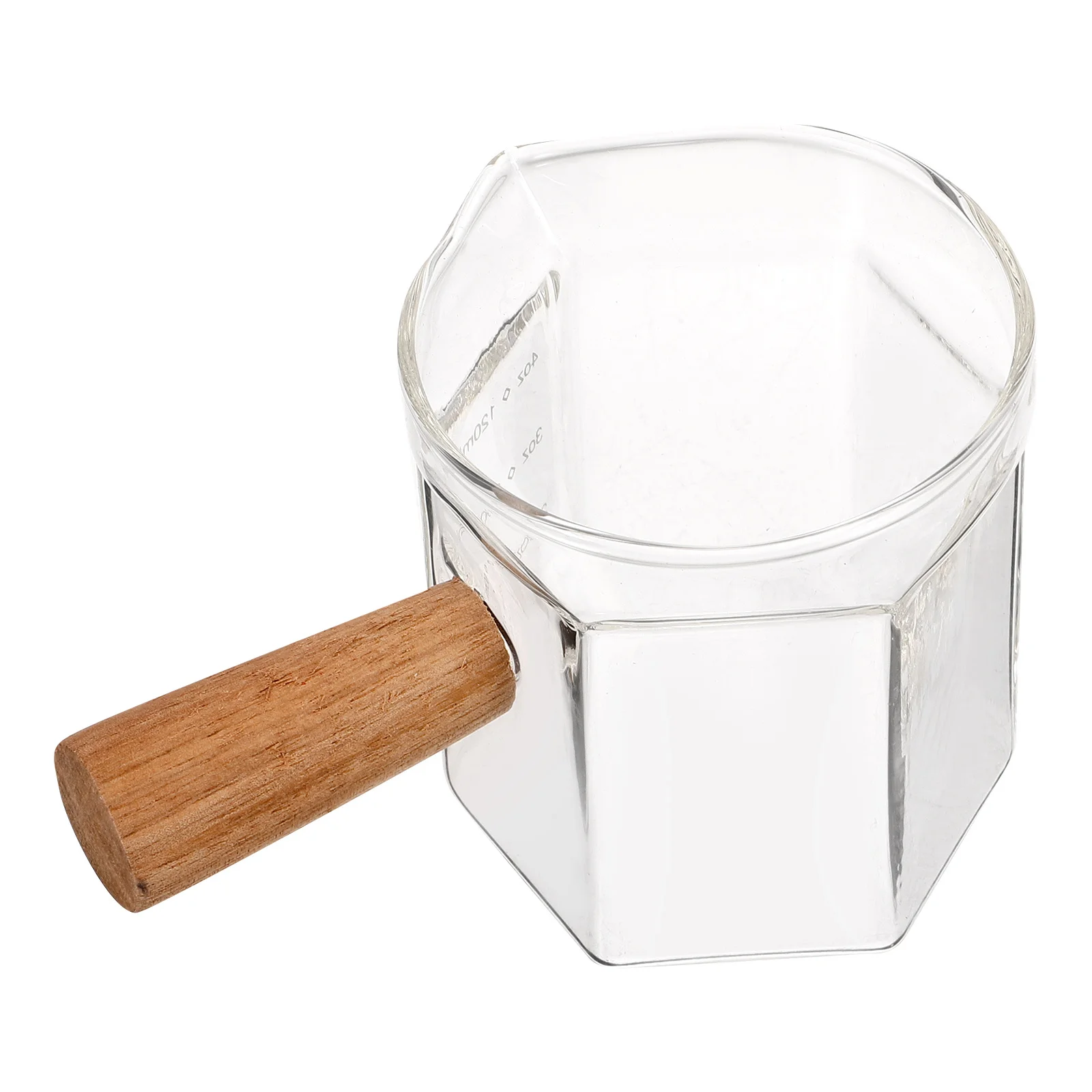 

Glass Coffee Measuring Pitcher 120ml Espresso Cup Wooden Handle Precise Milk Creamer Coffee Measuring Cup Milk Glass