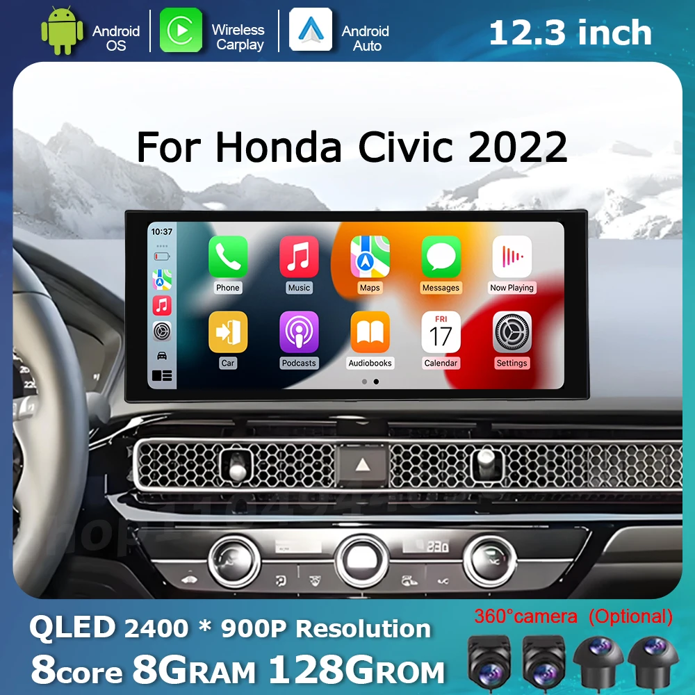 

for Honda Civic 2022 QLED 2400*900P Android OS Car Touch Display Screen Multimedia Radio Player DSP Stereo GPS Navi Carplay BT