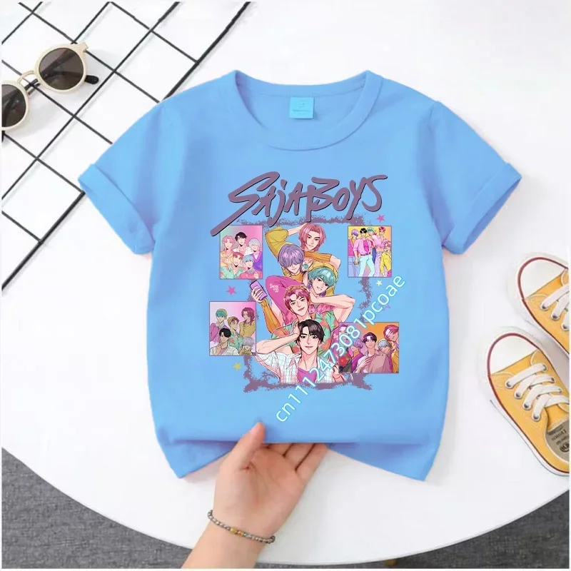 K-pop Demon Hunter Cartoon T-shirt, Summer Cotton T-shirt, Saja Children's Set, Gift, Baby and Children's Clothing for Summer