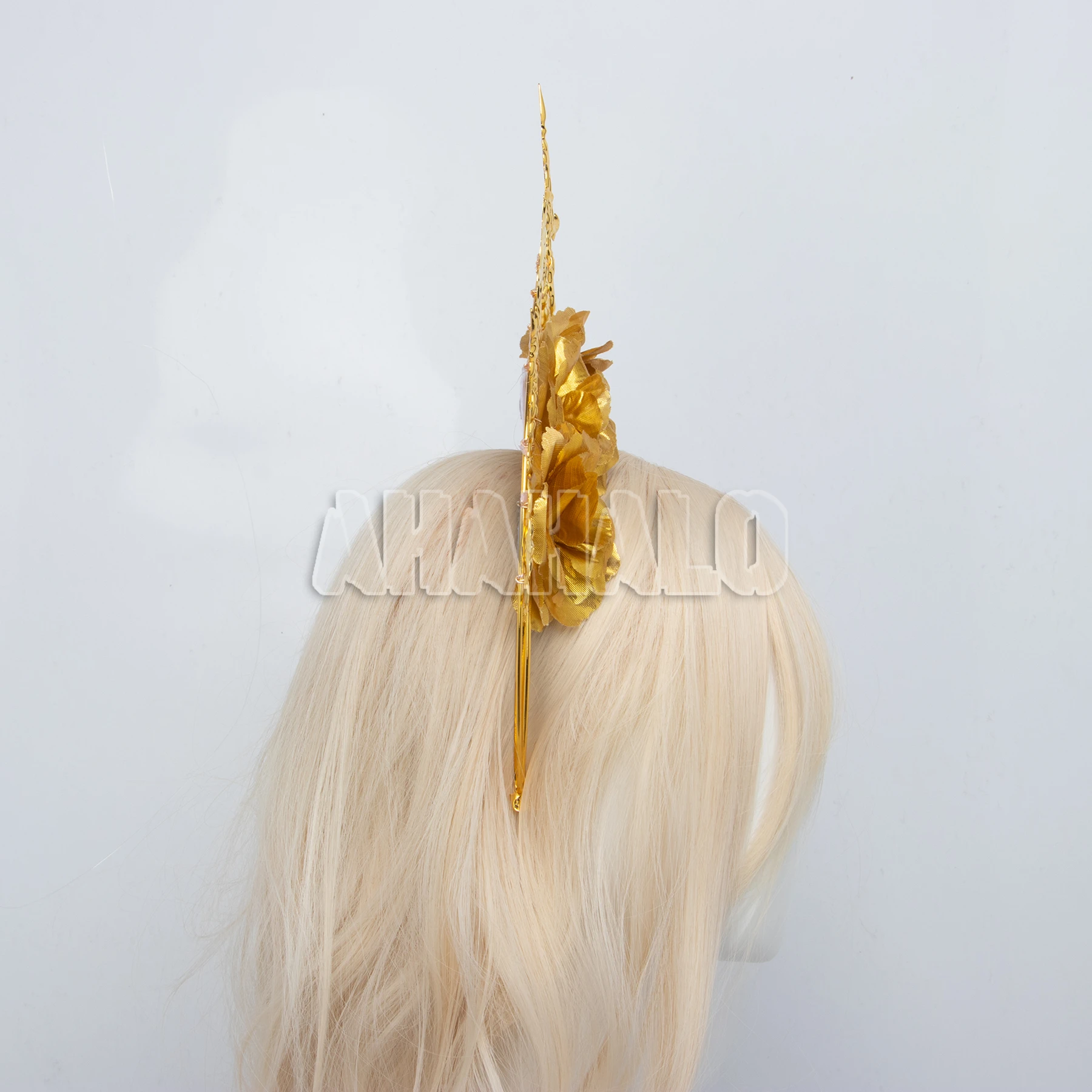 Gold Rose Flower Halo Crown Mary Goddess Festival Queen Crown Tiara Maternity Photo Shoot Headpiece Women Halloween Headband