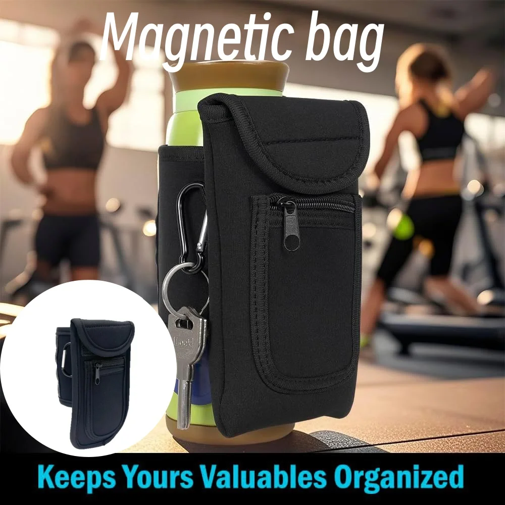 Magnetic Gym Water Bottle Bag Holder Built-in Magnet Easy Attachment to Metal Surface Magnetic Bottle Sleeve Pouch