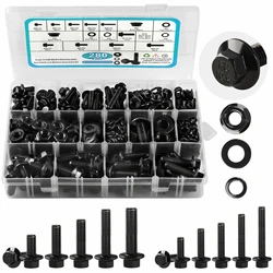 280Pcs Metric Flange Bolt Assortment, M6x1.0, M8x1.25, M10x1.5 (12mm to 30mm) Assorted Hex Bolts and Nuts Washers Kit