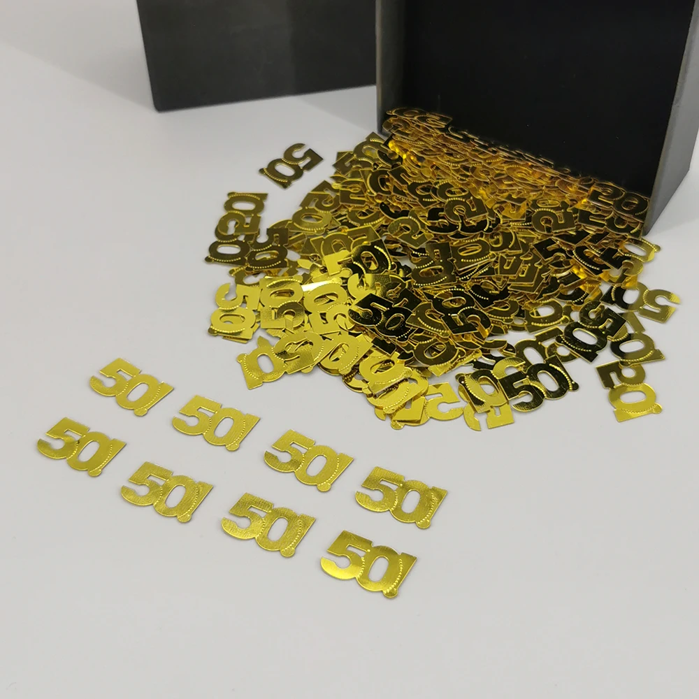 15grams Number Confetti Golden 50! Table Scatter for 50th Anniversary Event Father Monther Birthday Party Decoration DIY Gifts