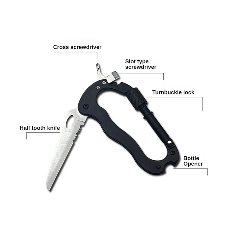 Mini mosquetón de cuchillo de acero inoxidable EDC, cuchillo de bolsillo portátil plegable táctico militar multifunción para exteriores