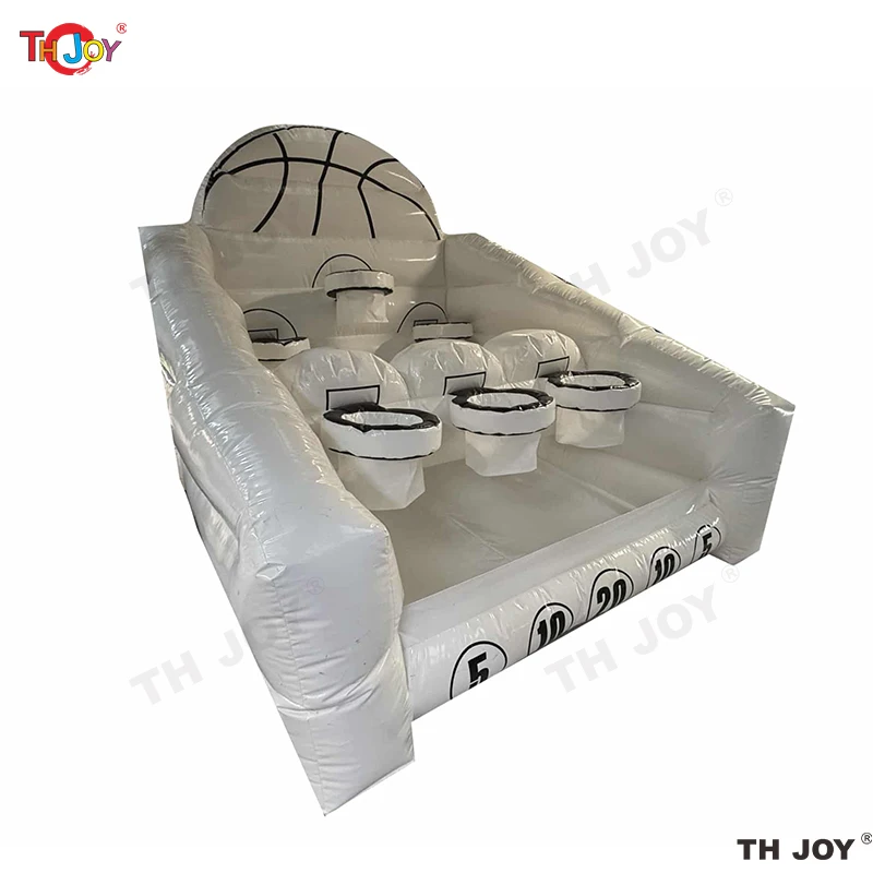 Juego de aro de bola de cesta blanca inflable comercial de 3,5x3x2,5 m