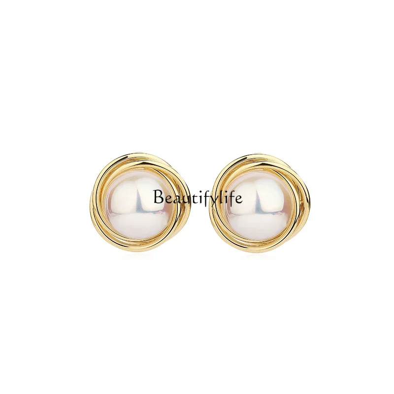 

Big pearl stud earrings women's niche retro baroque temperament light luxury French earrings