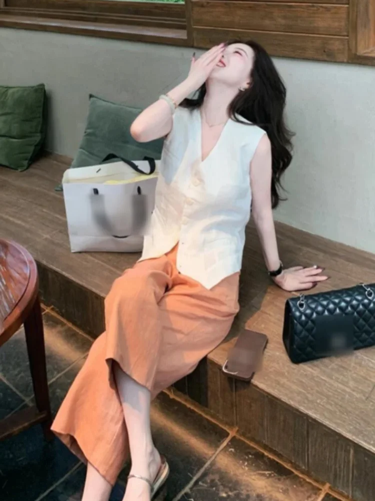 

Summer Outfit Elegant Ladylike Sleeveless Top And Bottom Set Women's Loose Fit Fashionable Two-Piece Ensemble Age-Defying
