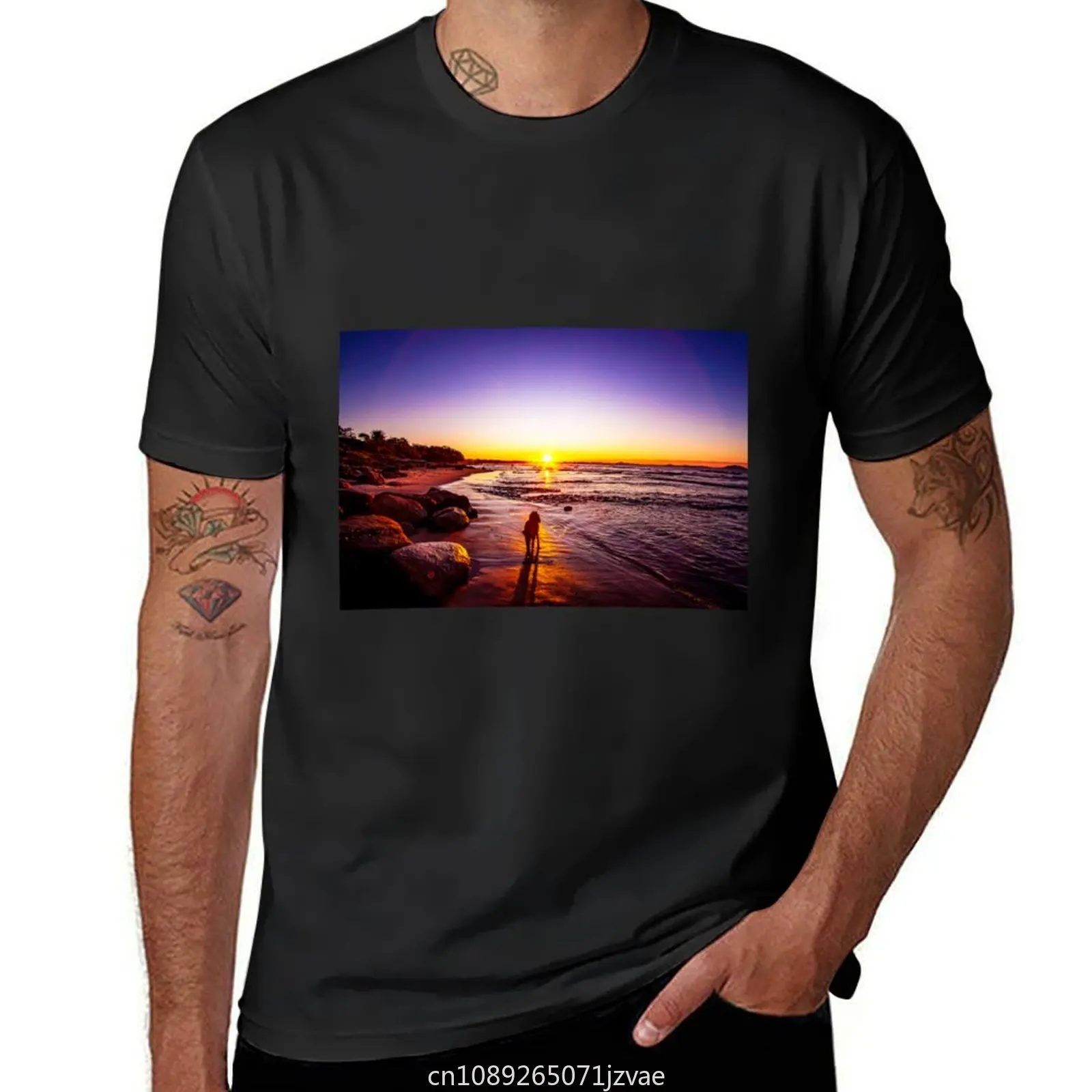 Dog Sunset on the Sunshine Coast is beautiful and romantic. T-Shirt plain boys whites anime clothes slim fit t shirts for men