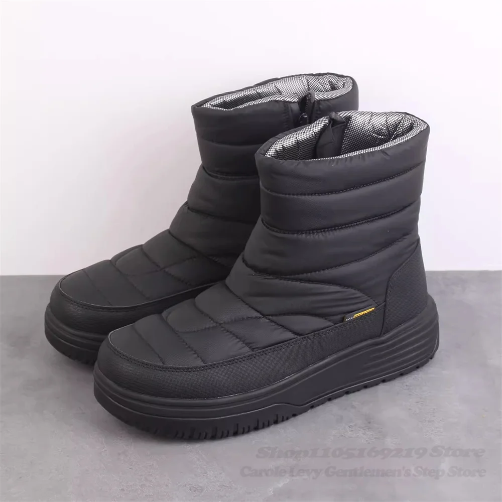 

Men Winter Warm Wool Snow Boots Round Toe Platform Plush Insulation Anti Slip Cotton Short Boot Black Height Incresing Shoes