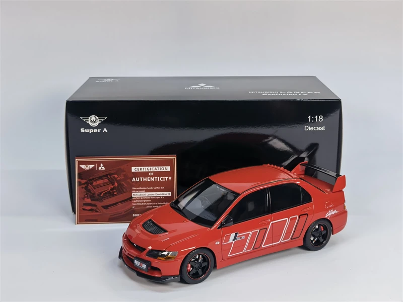 Super A 1:18 EVO 9 Lancer Evolution Ralliart JDM Alloy Fully Open Simulation Limit Metal Static Car Model Toy Gift