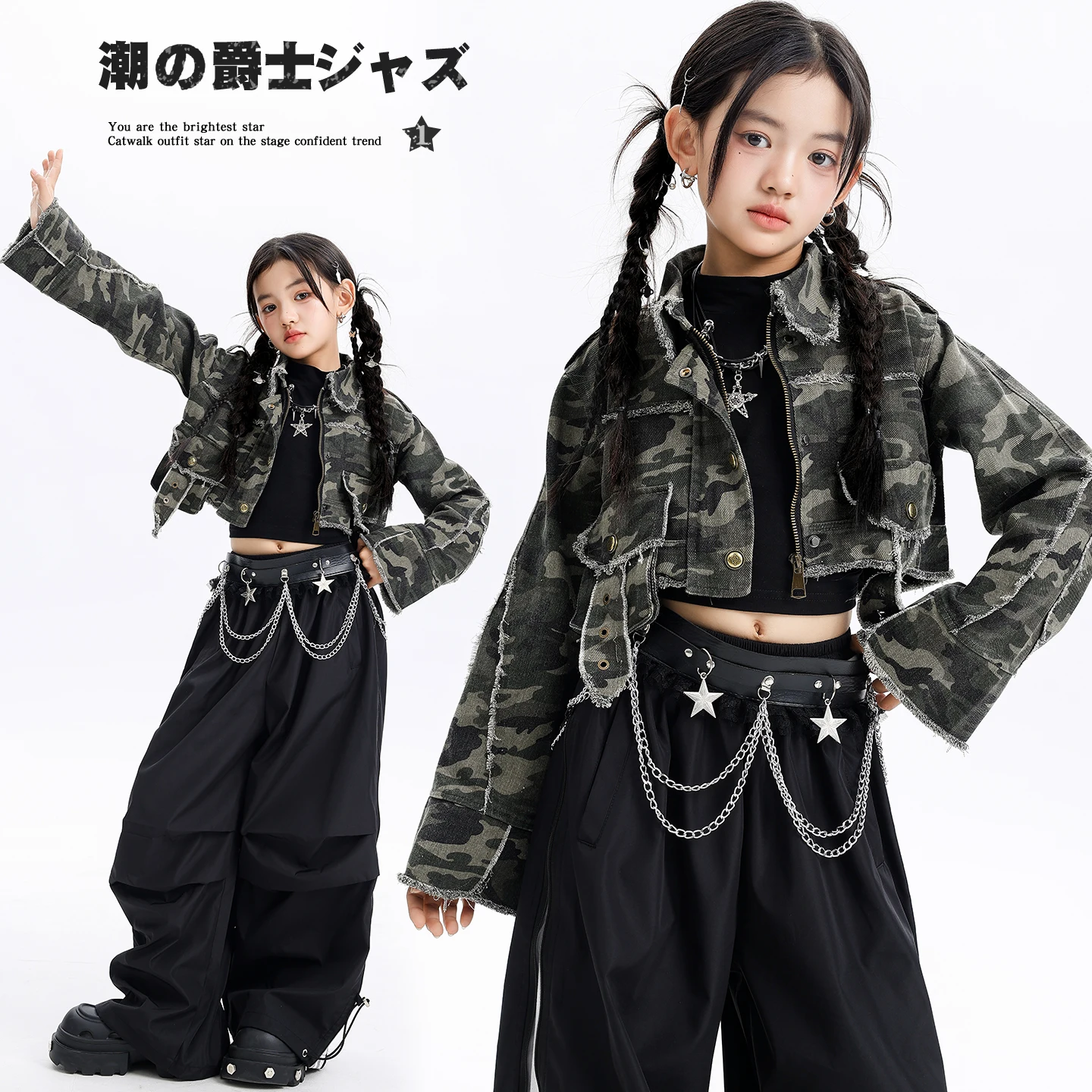 Girls Hip Hop Crop White Jacket Hoodie Joggers Pants Kids K-pop Street Dance Clothes Set Children Girl Group Streetwear Costumes