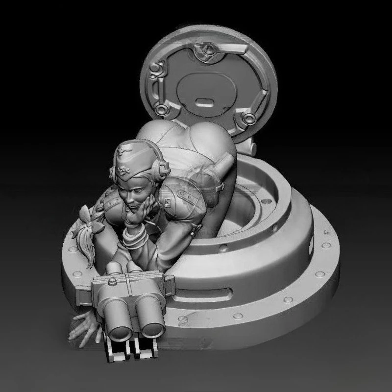 1/32 Scale 54mm Die-Cast Resin Figure Model Kit Sexy Tiger Tank Girl Unassembled and Unpainted