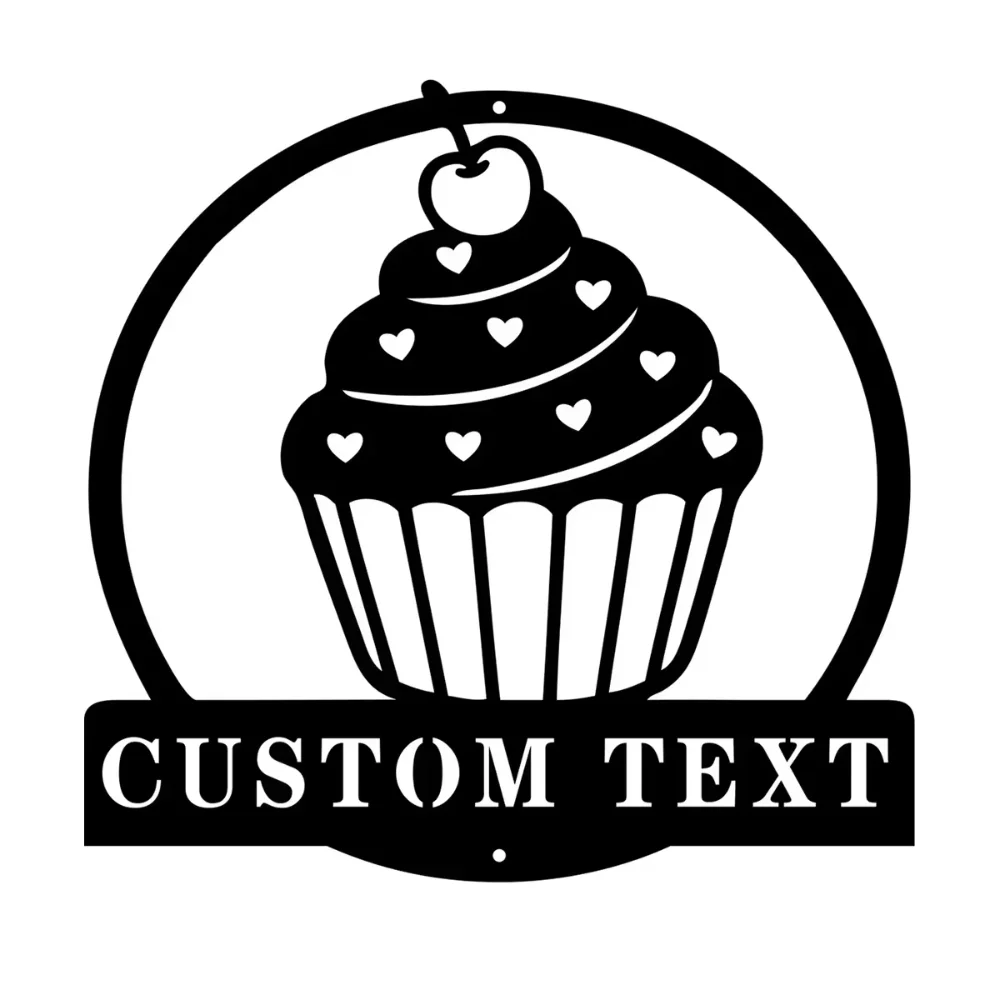 Unique Custom Metal Sign for Bakery Showcasing Cupcake Design with Personalized Baker Name Ideal as Kitchen and Shop Wall Decor