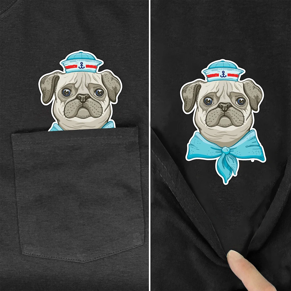 CLOOCL Black Cotton T-shirts Fashion Brand Sailor Pug Dog Printed Pocket Tops Hip Hop Tees Summer Short Sleeve Woman Tshirts