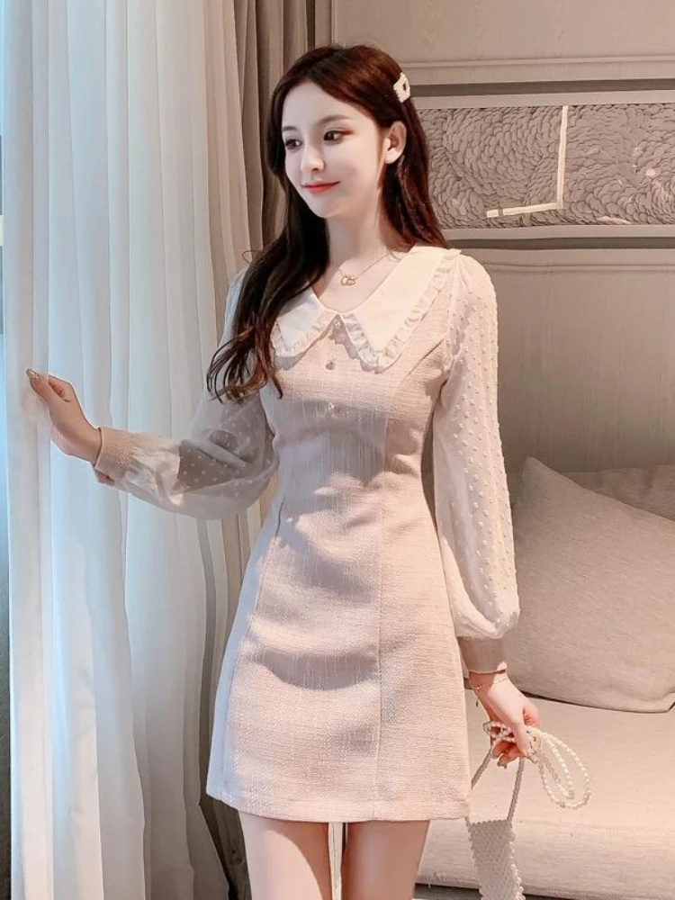 2026 Early Autumn Winter French Petite and Fragrant Style Fashionable Chiffon Patchwork Long Sleeved Dress for Women