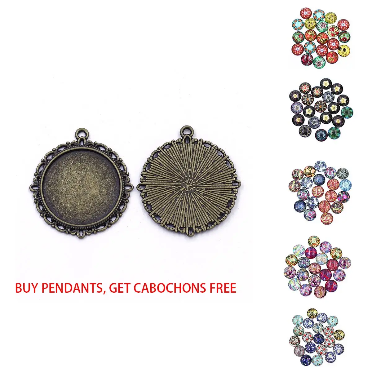 

5PCS Charm Pendant Lace Hollow Round Cameo Base Setting 37x34mm Fit Cabochon 25mm DIY Men Women Jewelry Crafts Accessories Gift