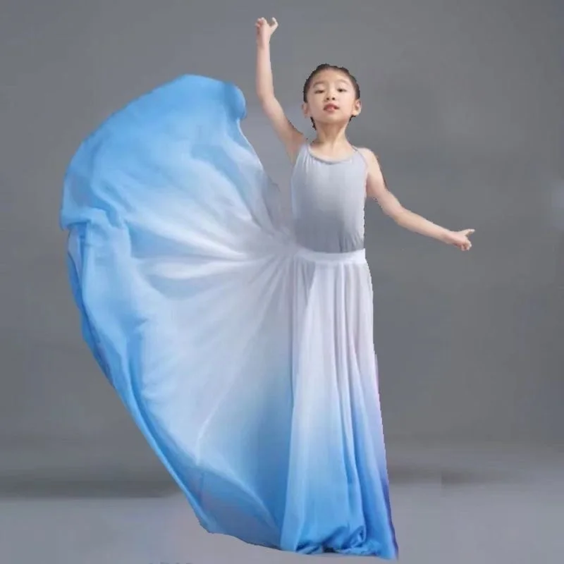 Girl classical dance big Wings skirt  gradient color 720-degree chiffon skirt ethnic  modern Flamenco dance Long Skirts