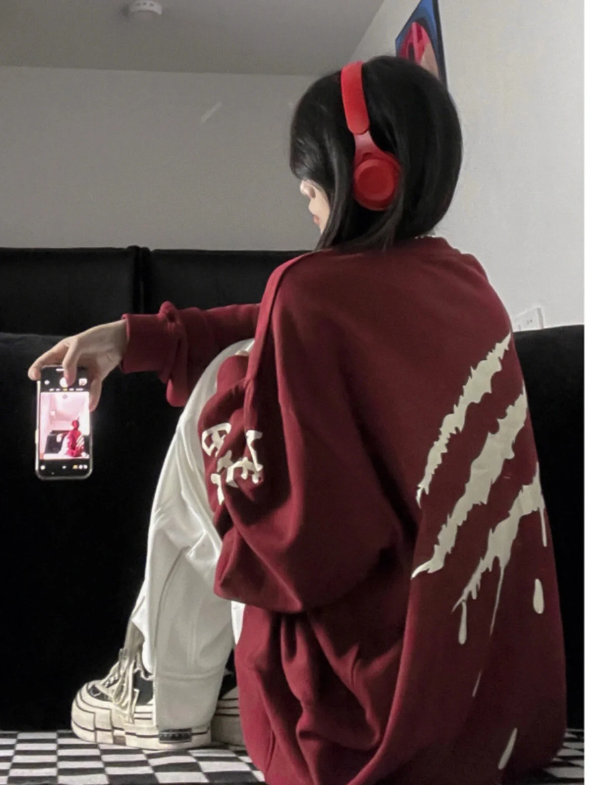 

Красная хлопковая мужская футболка с длинным рукавом в стиле американского ретро-барокко, парная толстовка, весенне-осенняя базовая футболка