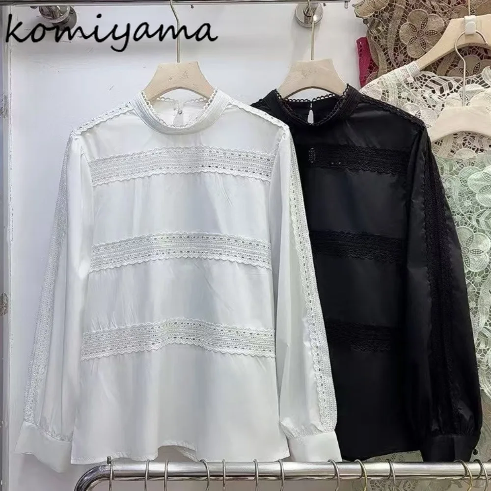 

Stand Collar Lace 2025 Shirts & Blouses Hollow Out Blusas Mujer Long Sleeve Woman Clothing Elegant Ropa Autumn New Camisas