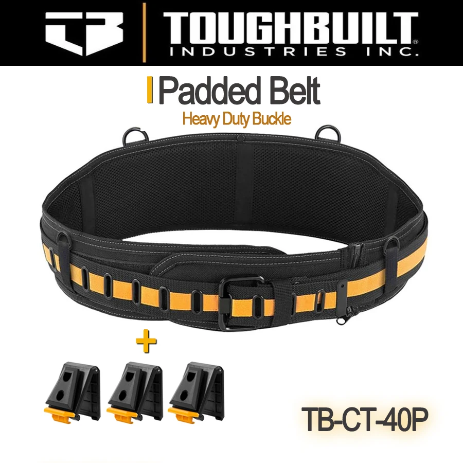 ToughBuilt TB-CT-40P Padded Belt for Professionals Steel Buckle Heavy Duty Buckle / Back Support for Waist Bag Clip Tech Hubs