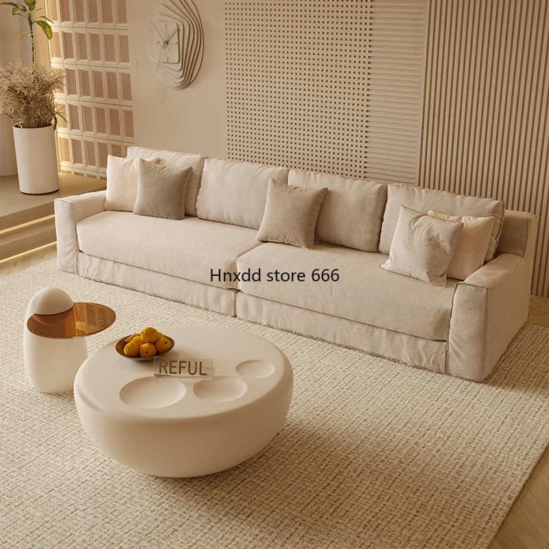 Cream style fabric sofa cotton and linen living room corner 7-shaped sofa