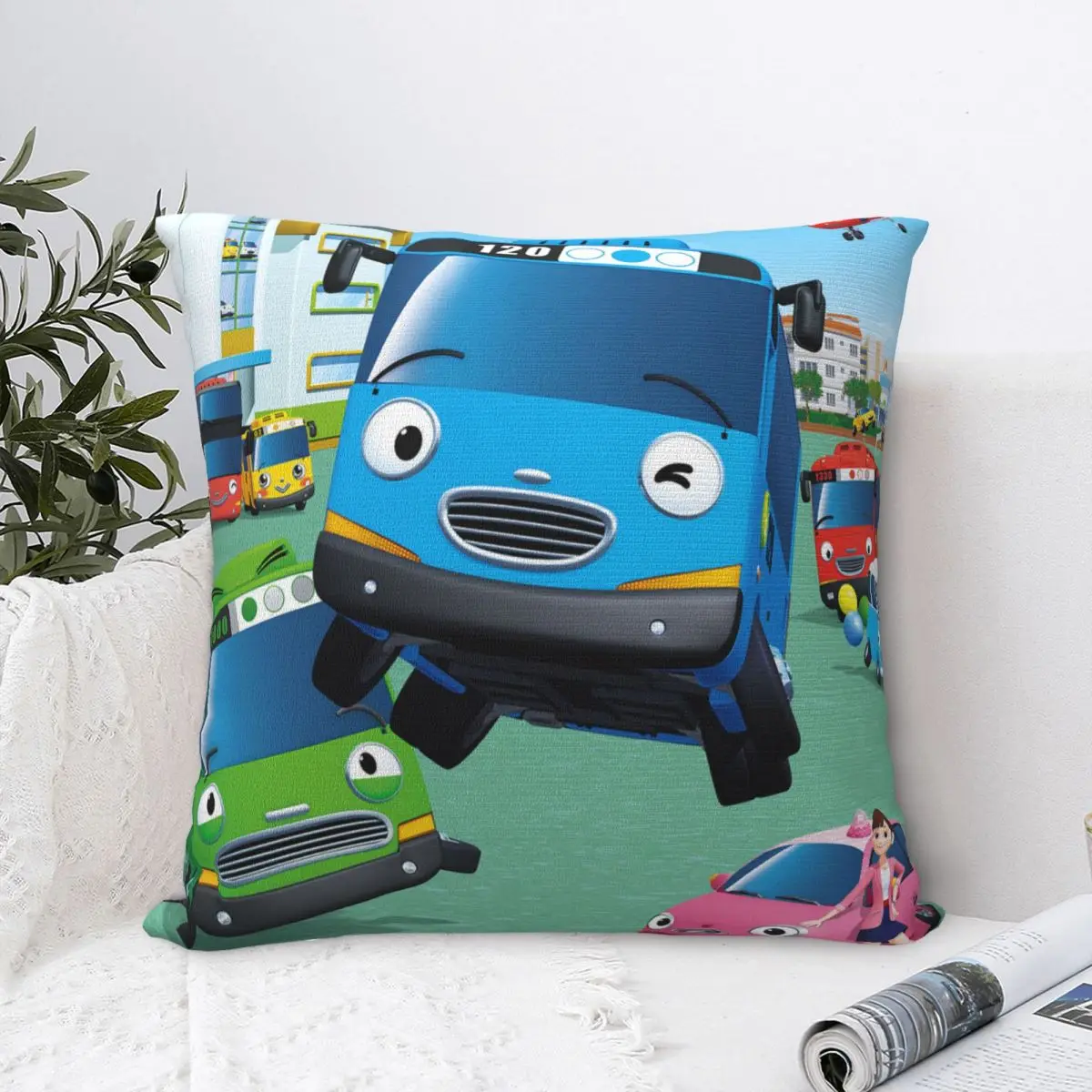 Tayo The Little Bus Child Pillowcase Printing Polyester Cushion Cover Korea cartoon anime kids Pillow Case Cover Home Zipper 18\