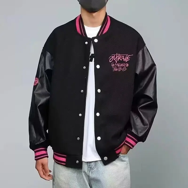 Autumn Men's Black Baseball Jacket High Quality Harajuku High Street Sports Jacket Fashionable Men's Baseball Uniform New 2024