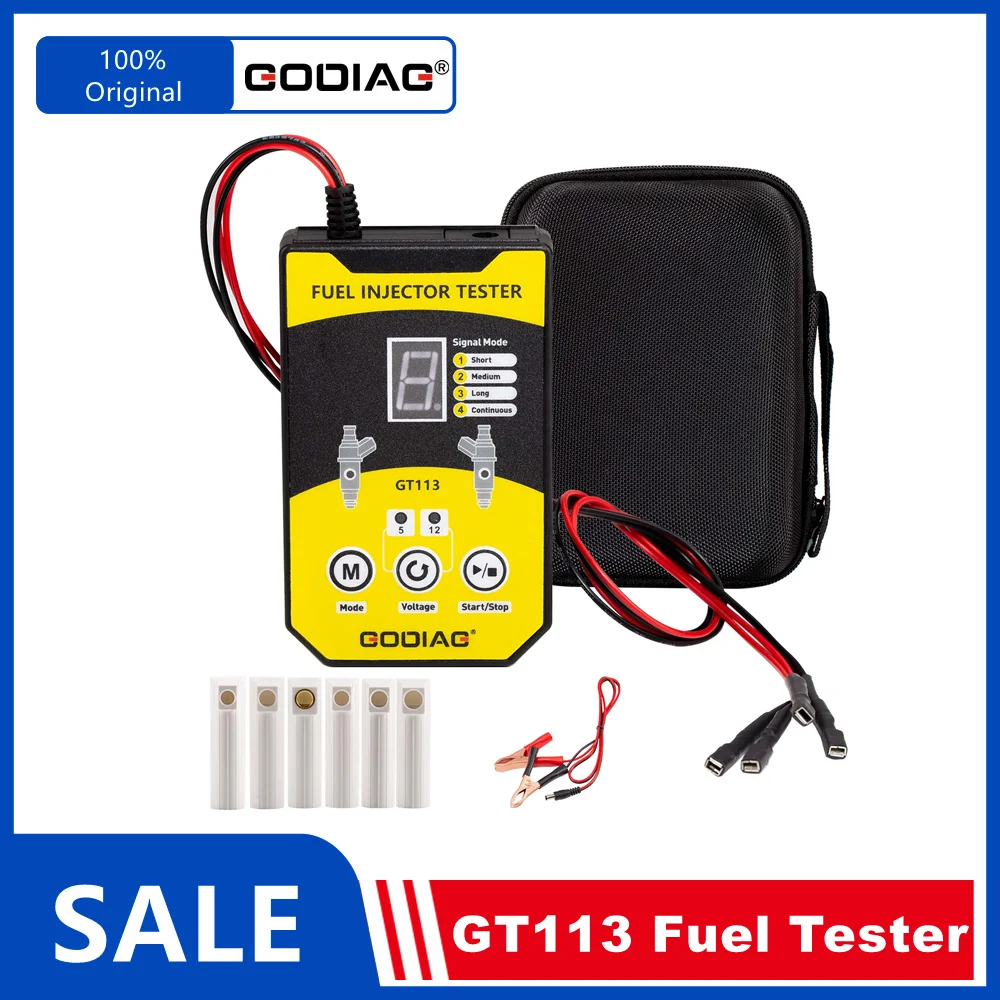 GODIAG GT113 Universal Fuel Injector Tester Cleaner Cleaning Tool with 6 Sizes of Adapters 8 Pulse Modes for Cars Motorcycle