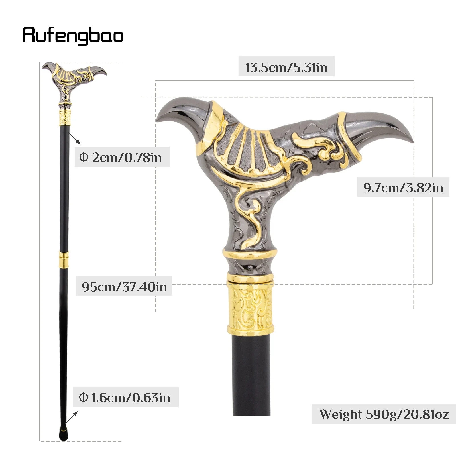 Golden Black Claw Walking Stick Decorative Cane for Halloween for Cosplay and Parties, for Cosplay & Party 95cm