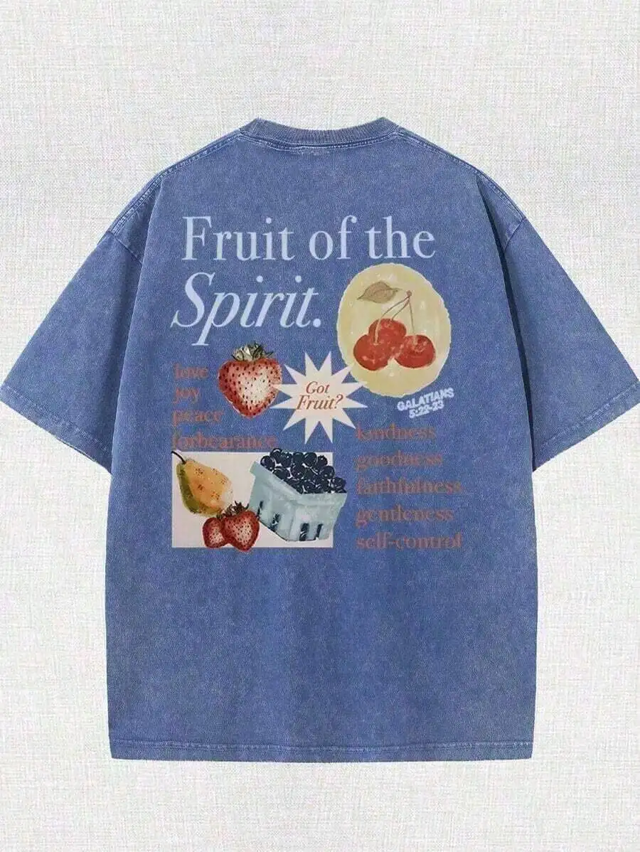 Cute Y2k Fruit of Spirit T-Shirts for Women  Christian Streetwear Tops Retro Bible Verse Shirt Casual Women Short Sleeve Tee